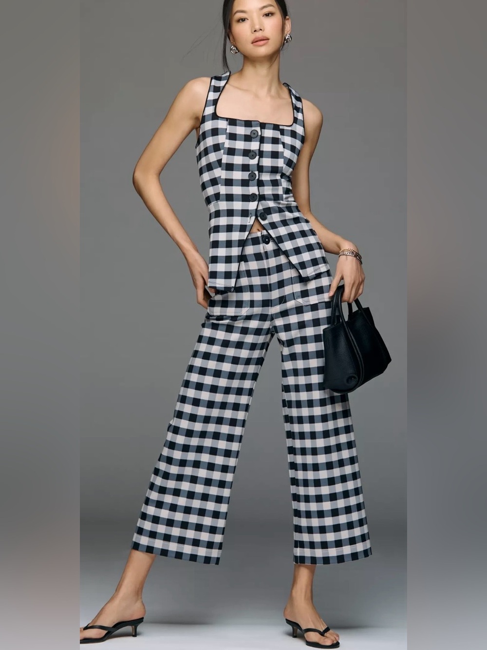 Maeve Anthropologie The Colette Gingham High-Rise Wide-Leg Cropped Pants Size 29